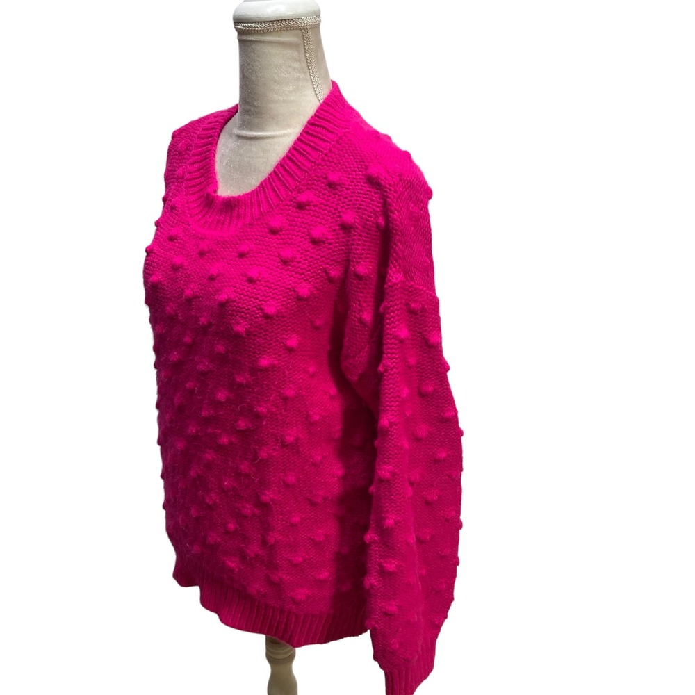 Lou & Grey Loft Pom Pom Crewneck Sweater‎ Fuchsia Pink Wool Blend Women M
